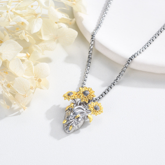 Sterling Silver Two-tone Sunflower Pendant Necklace-2