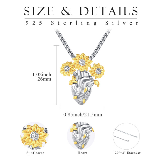 Sterling Silver Two-tone Sunflower Pendant Necklace-3