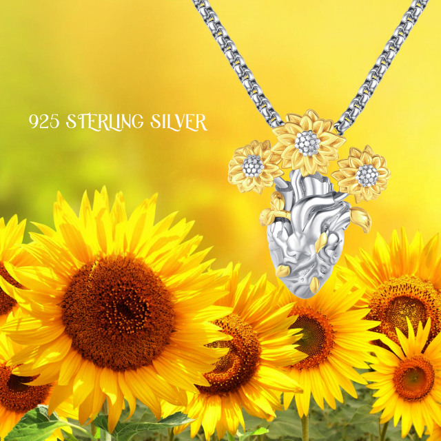 Sterling Silver Two-tone Sunflower Pendant Necklace-4