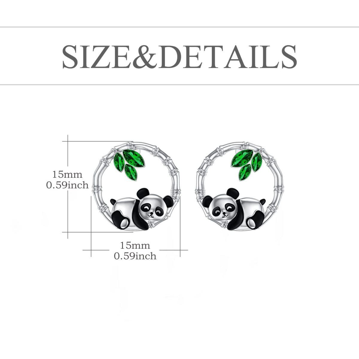 Sterling Silver Cubic Zirconia Panda & Bamboo Stud Earrings-7