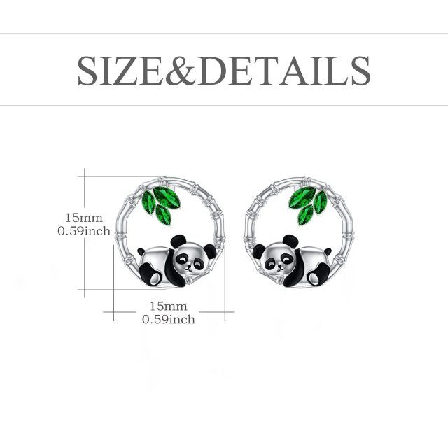 Sterling Silver Cubic Zirconia Panda & Bamboo Stud Earrings-6