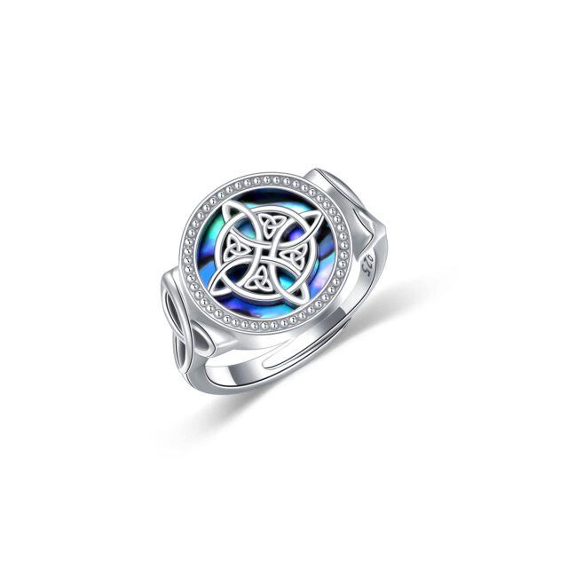 Sterling Silver Circular Shaped Abalone Shellfish Celtic Knot & Witches Knot Ring-0