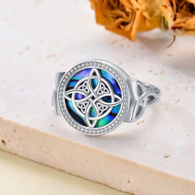 Sterling Silver Circular Shaped Abalone Shellfish Celtic Knot & Witches Knot Ring-2