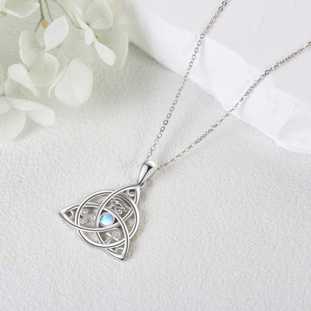 Triquetra Celtic Knot Moonstone Colar Joias de Bruxa Prata Esterlina 925 para Mulheres-3