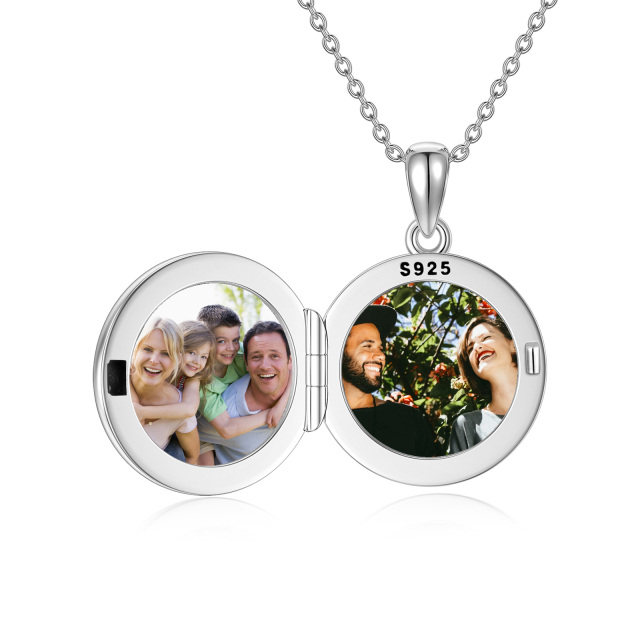 Sterling Silver Lotus Round Zircon Personalized Birthstone Custom Photo Locket Necklace with Engraved Word-5