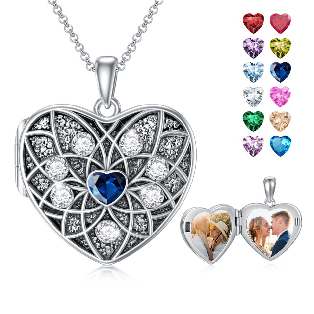 Sterling Silver Cubic Zirconia Lotus Personalized Photo Locket Necklace-0