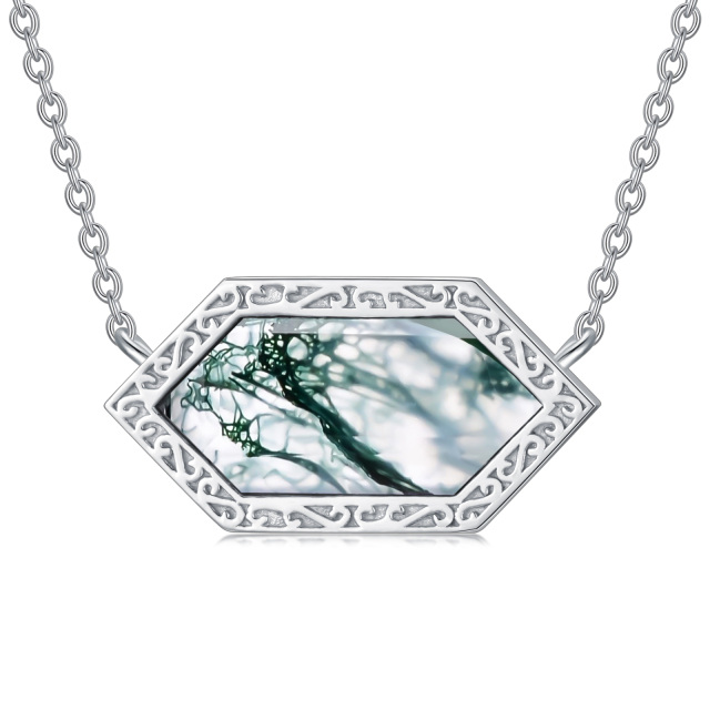Sterling Silver Moss Agate Pendant Necklace-0