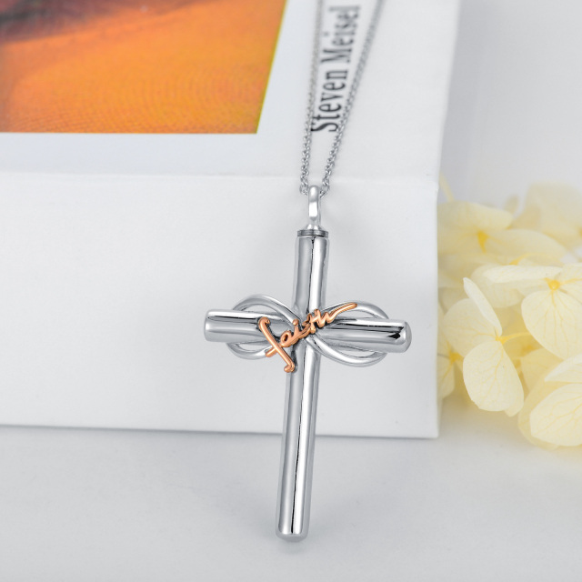 Sterling Silver Two-tone Cross & Infinity Symbol Urn Necklace for Ashes with Engraved Word-3