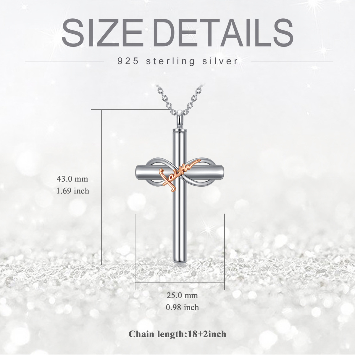 Sterling Silber zweifarbig Kreuz & Unendlichkeit Symbol Urne Halskette mit eingraviertem W-6