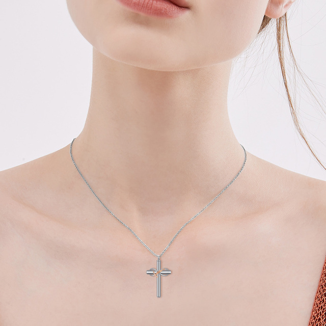 Sterling Silver Two-tone Cross & Infinity Symbol Urn Necklace for Ashes with Engraved Word-2