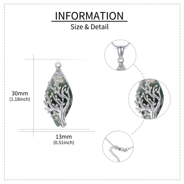 Collier en argent sterling avec pendentif arbre de vie en agate mousse en forme de diamant-4