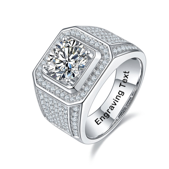 Sterling Silver Princess-square Shaped Moissanite Square Engagement Ring for Men