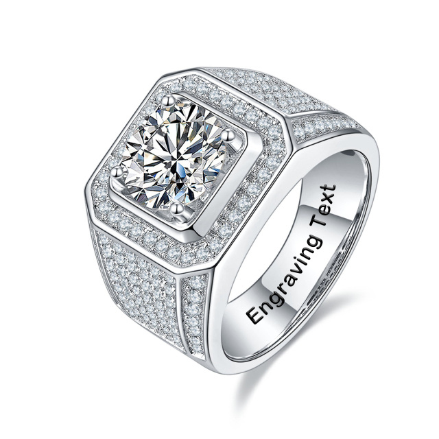 Sterling Silver Princess-square Shaped Moissanite Square Engagement Ring for Men-1