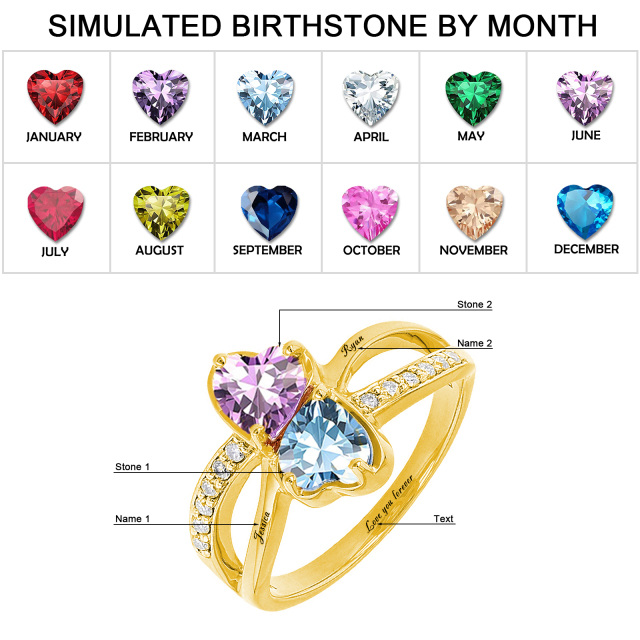 Sterling Silver with Rose Gold Plated Zircon Heart Birthstone Ring-2