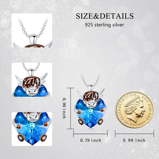 Collier en argent sterling avec pendentif en cristal Heart Highland Cow-5