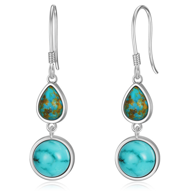 Sterling Silver Circular Shaped & Pear Shaped Turquoise Drop Earrings-0