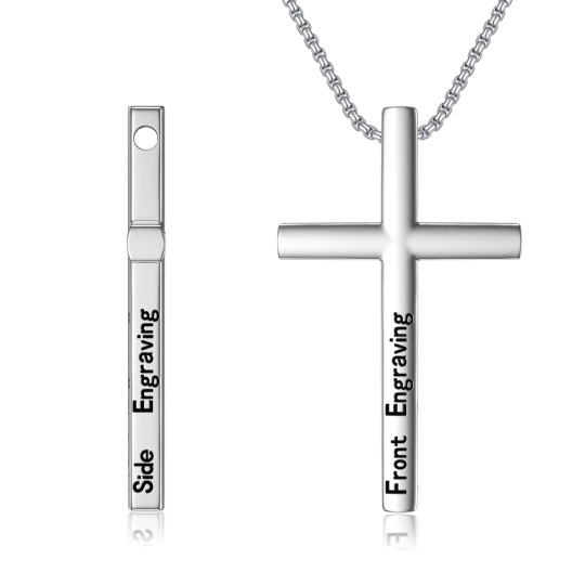 Sterling Silver Personalized Engraving & Cross Pendant Necklace