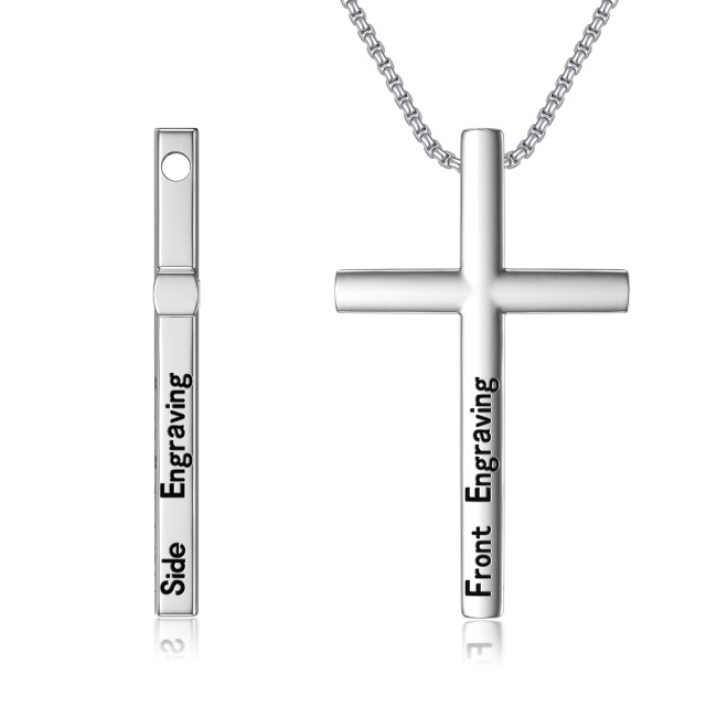 Sterling Silver Personalized Engraving Cross Pendant Necklace-0