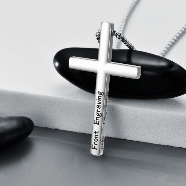 Sterling Silver Personalized Engraving Cross Pendant Necklace-2