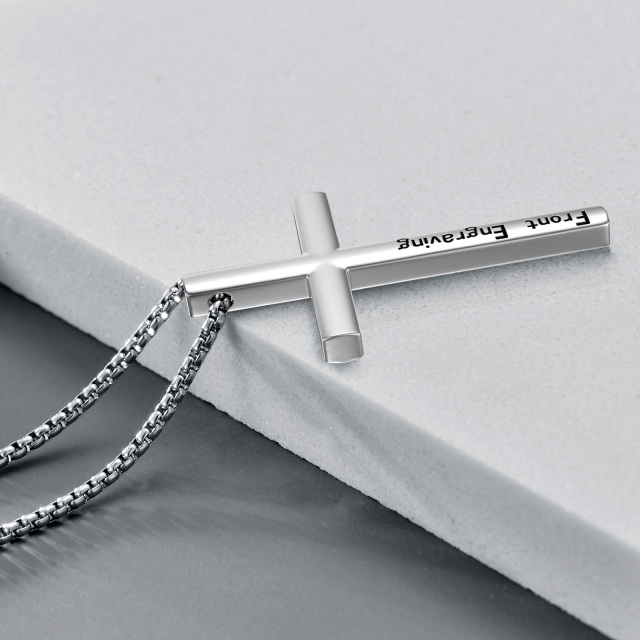 Sterling Silver Personalized Engraving Cross Pendant Necklace-3