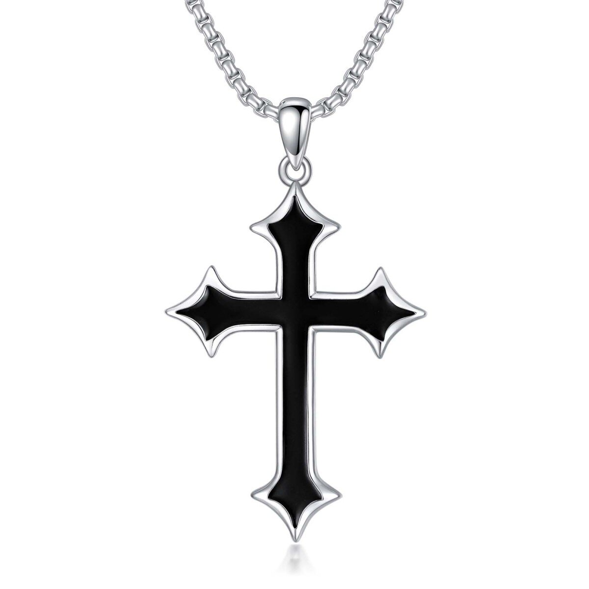 Sterling Silver with Black Plated Cross Pendant Necklace for Men-1