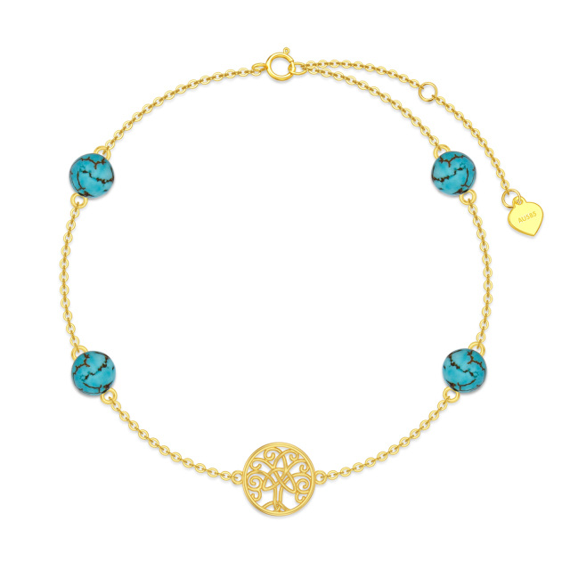 14K Gold Turquoise Tree Of Life Pendant Bracelet-1