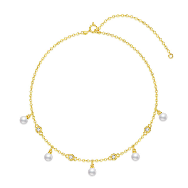 14K Gold Round Cubic Zirconia & Pearl Metal Choker Necklace-0