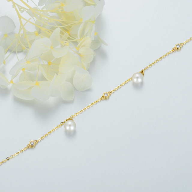 Collar gargantilla de metal con perlas y circonitas cúbicas redondas de oro de 14 quilates-4