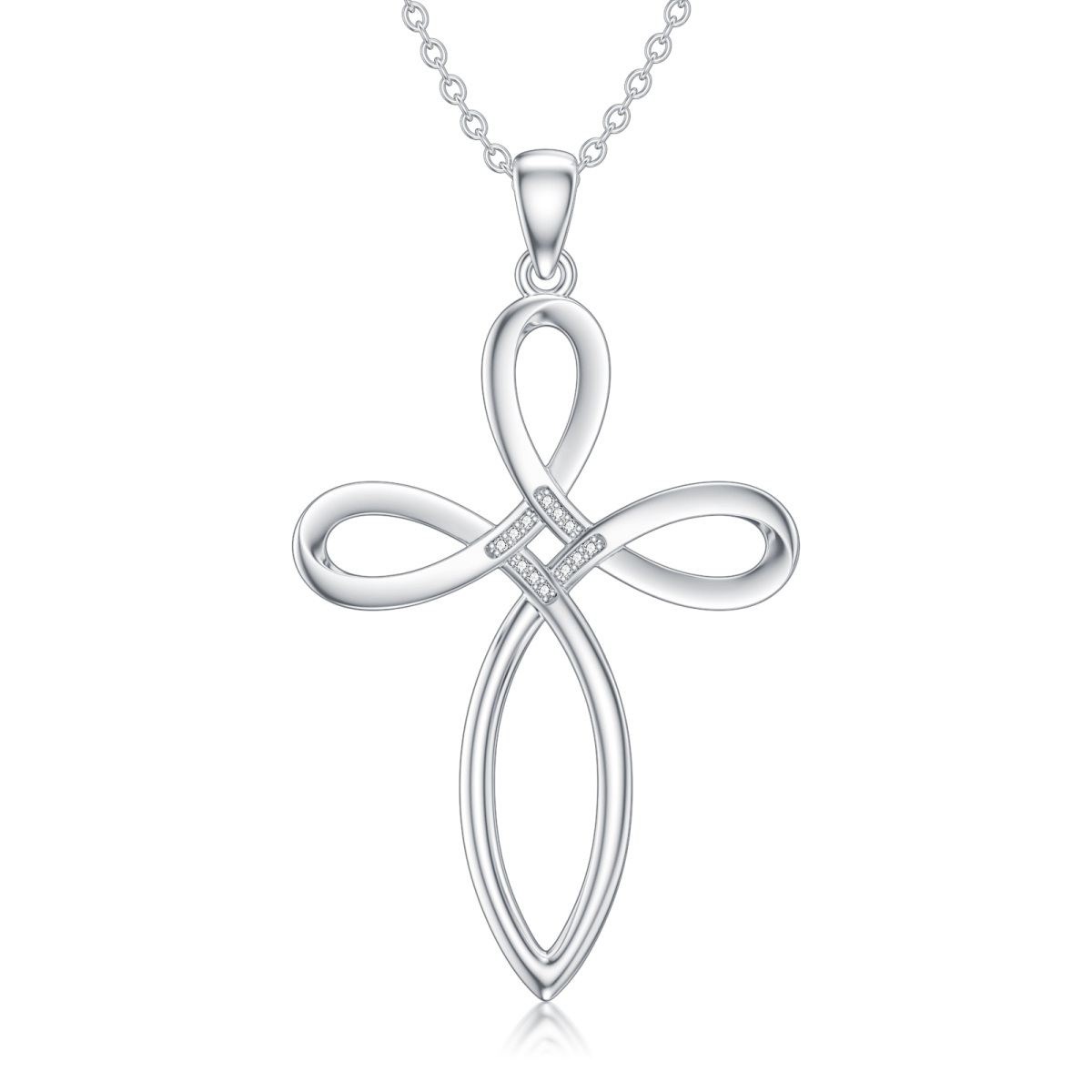 Sterling Silver Round Lab Created Diamond Celtic Knot & Cross Pendant Necklace-1