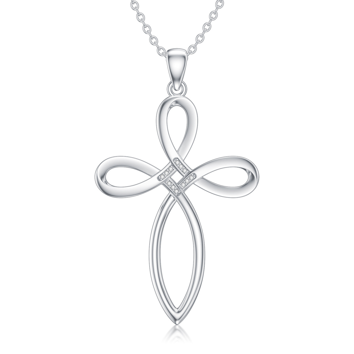 Collier en argent sterling avec pendentif nœud celtique et croix en diamant rond créé en l-1