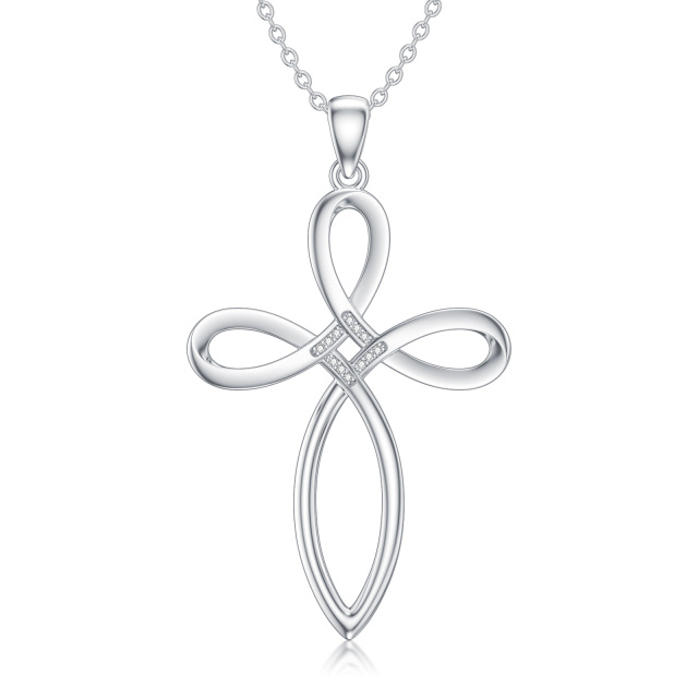 Sterling Silver Round Lab Created Diamond Celtic Knot & Cross Pendant Necklace-0