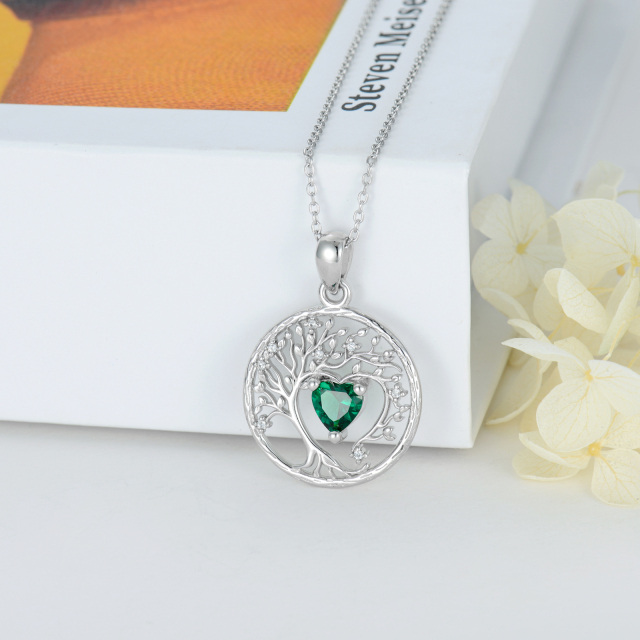 Plata de Ley Corazón Circonita Árbol de la Vida Collar Colgante-2