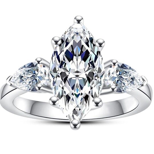 Bague de fiançailles moissanite en forme de marquise en argent sterling