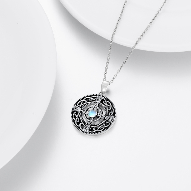 Sterling Silber kreisförmig Mondstein Triforce keltischen Knoten Anhänger Halskette-3