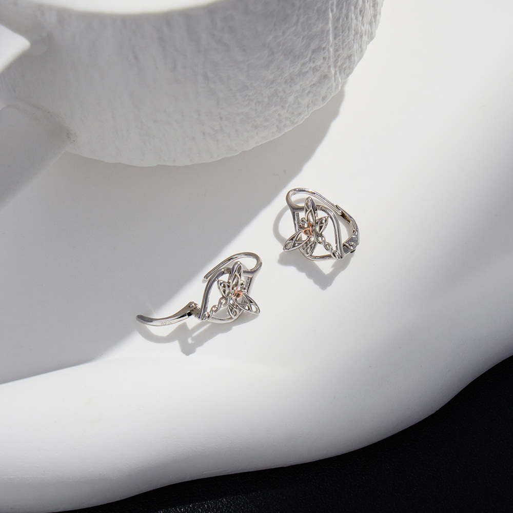 Sterling Silver Two-tone Dragonfly & Celtic Knot Lever-back Earrings-3