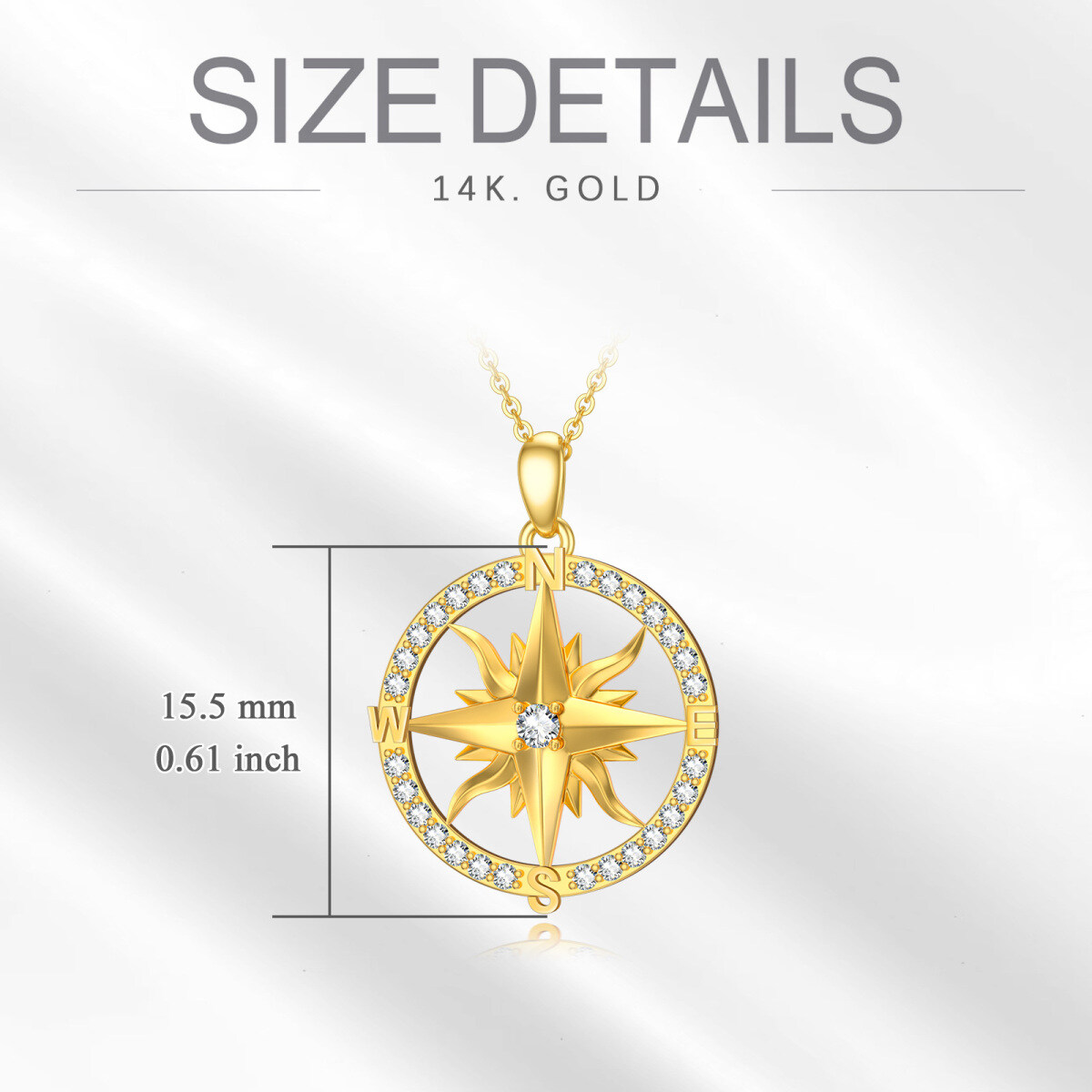 14K Gold Moissanite Compass Pendant Necklace-5