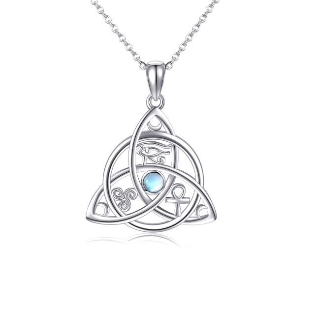 Triquetra Celtic Knot Moonstone Colar Joias de Bruxa Prata Esterlina 925 para Mulheres-0