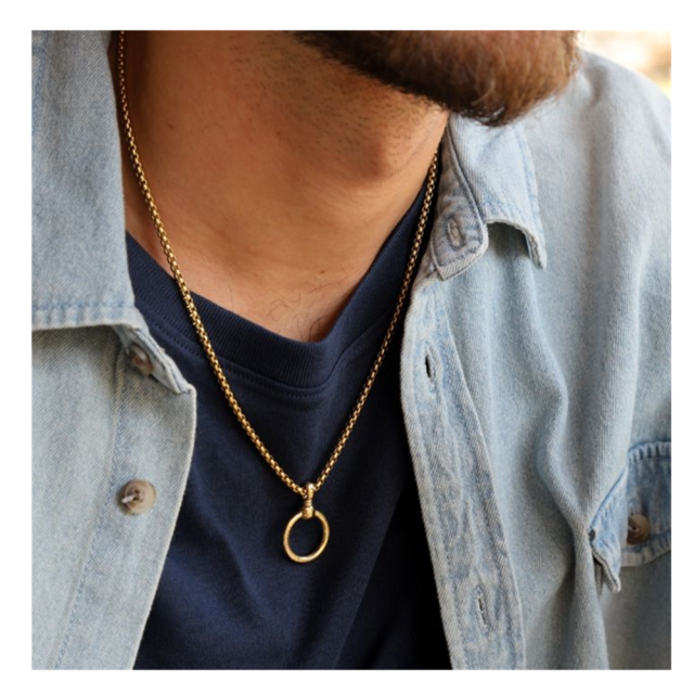 Sterling Silver with Yellow Gold Plated Circle Circle Pendant Necklace for Men-3