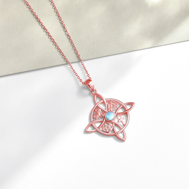 Collier avec pendentif en forme de nœud de sorcière en argent sterling plaqué or rose et pierre de lune circulaire-3