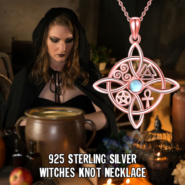 Collier avec pendentif en forme de nœud de sorcière en argent sterling plaqué or rose et pierre de lune circulaire-2