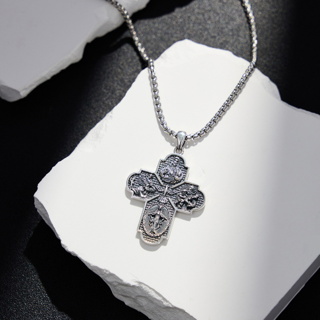 Sterling Silver Cross & Saint Christopher Pendant Necklace-2