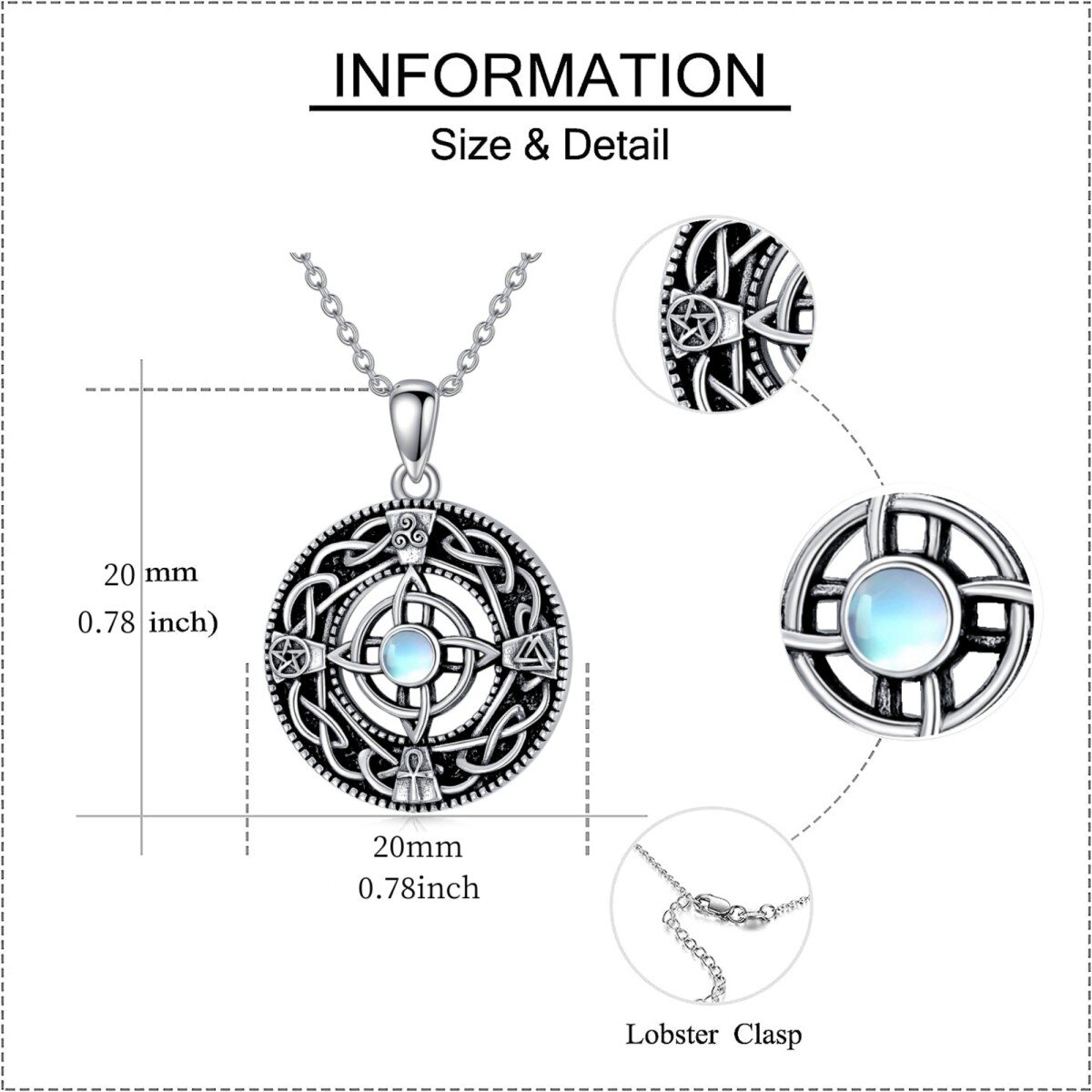 Plata de ley Circular en forma de piedra de luna Triforce Celtic Knot Collar Colgante-6