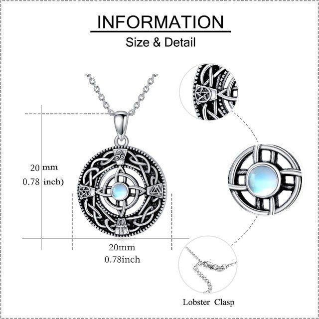 Plata de ley Circular en forma de piedra de luna Triforce Celtic Knot Collar Colgante-5