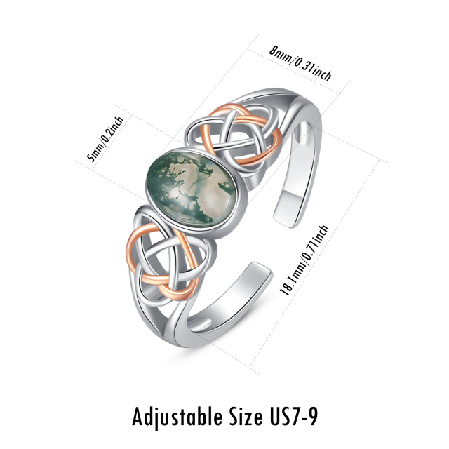 Sterling Silber zweifarbig Oval geformt Moos Achat keltischen Knoten offener Ring-4
