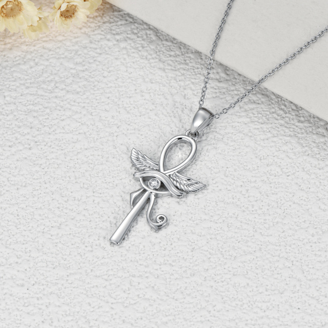 Sterling Silver Round Ankh Pendant Necklace-3