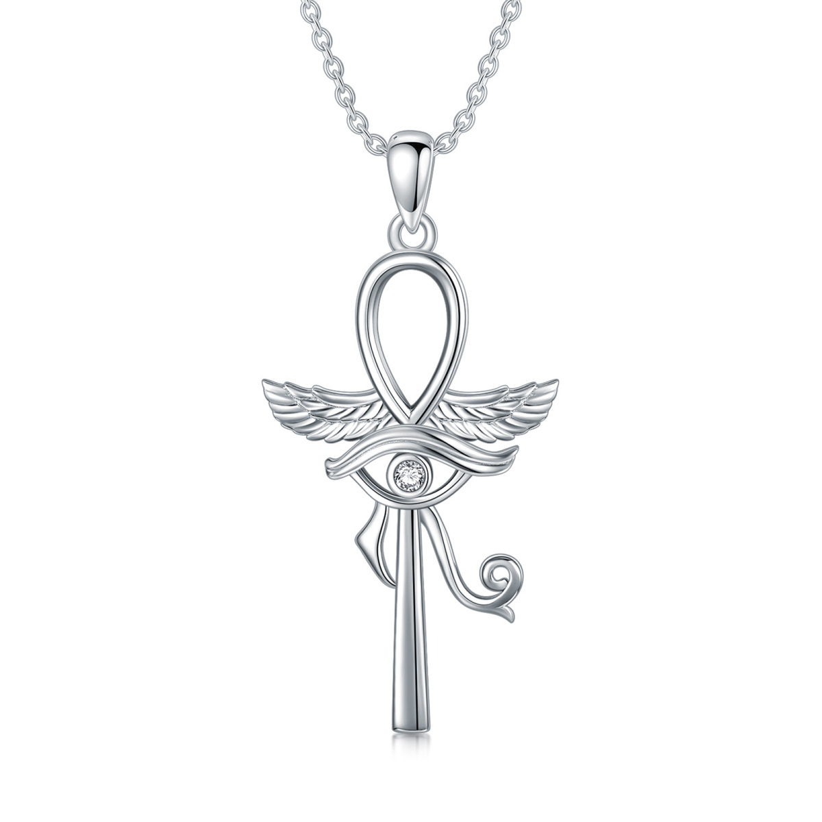 Sterling Silver Round Ankh Pendant Necklace-1