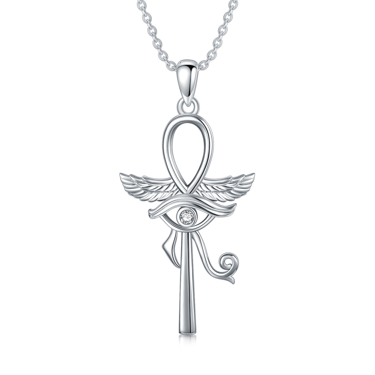 Sterling Silber Runde Ankh-Anhänger Halskette-1