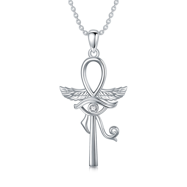 Sterling Silver Round Ankh Pendant Necklace-0