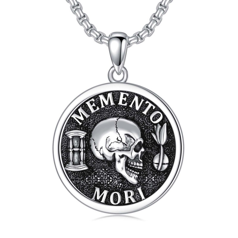 Sterling Silver Skull Pendant Necklace with Engraved Word for Men