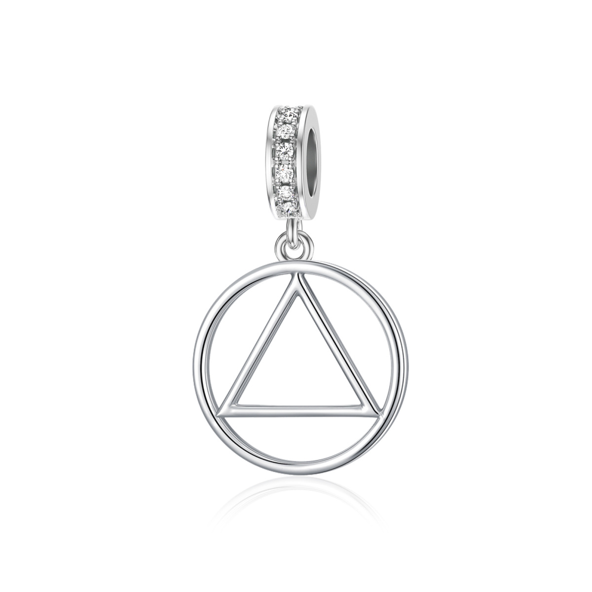 Sterling Silver Round Crystal Triangle Dangle Charm-1